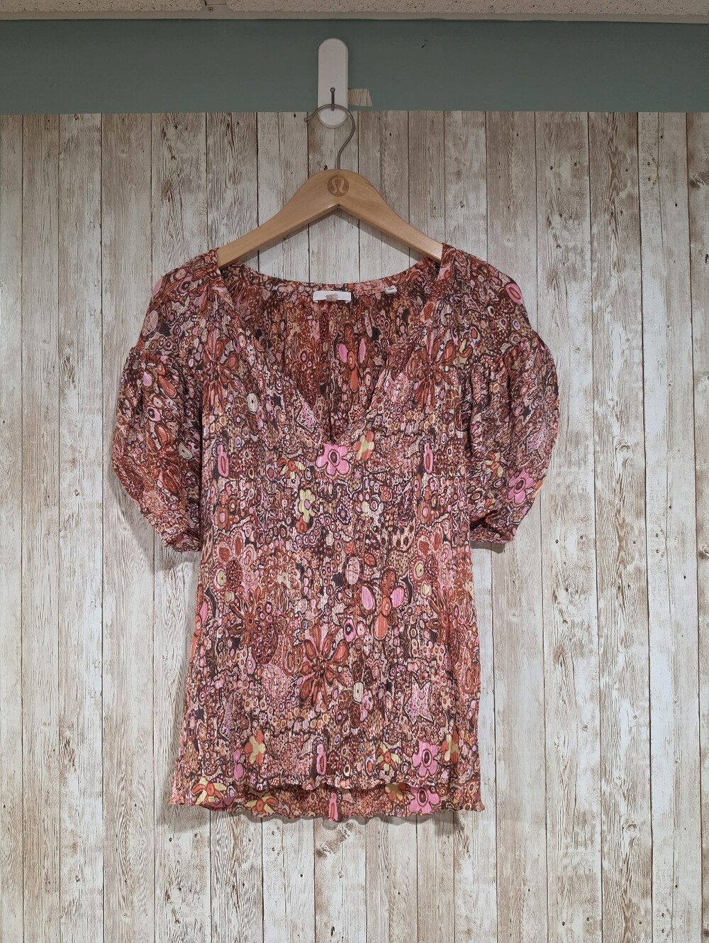 A.L.C. Juliana Pink Orange Floral Silk Blend Puff Sleeve Blouse 6